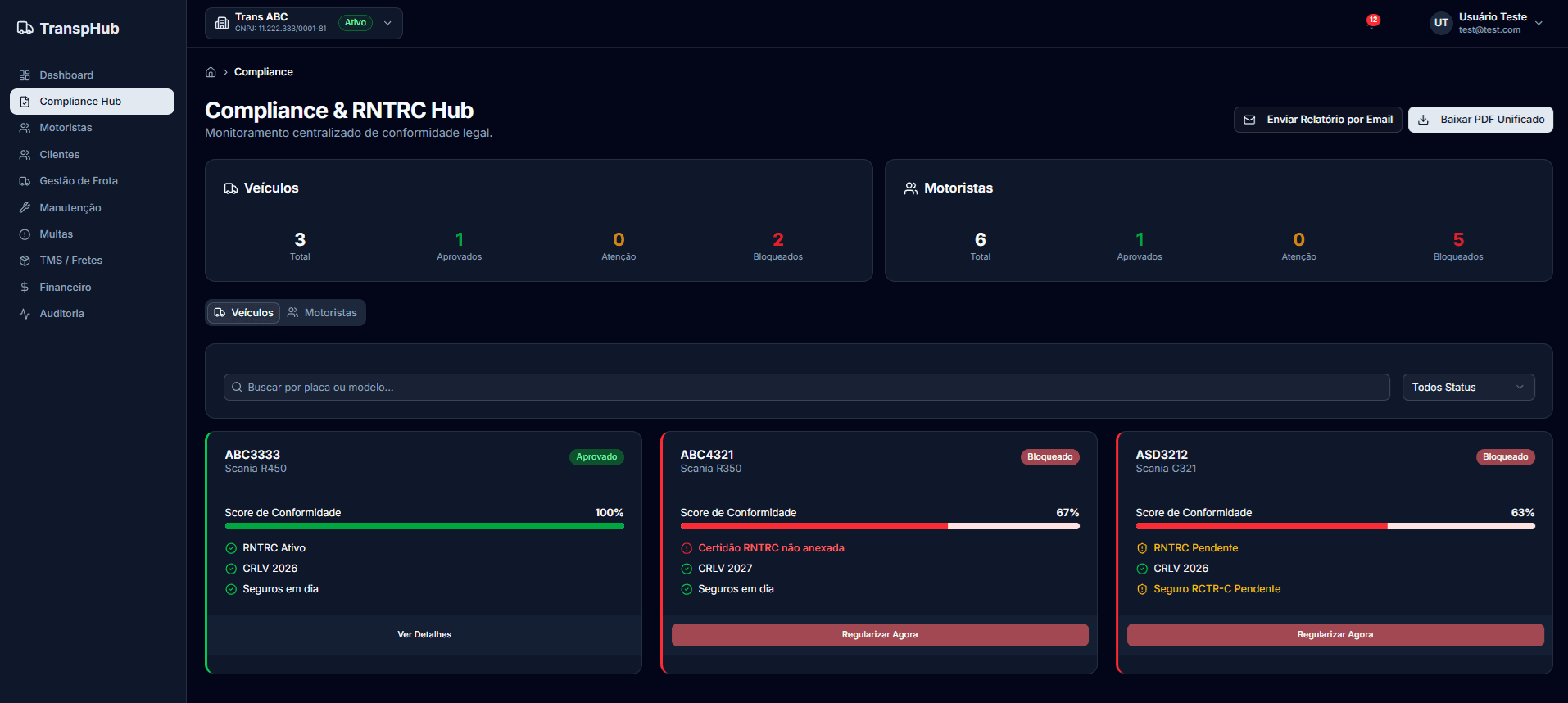 Compliance e RNTRC no TranspHub